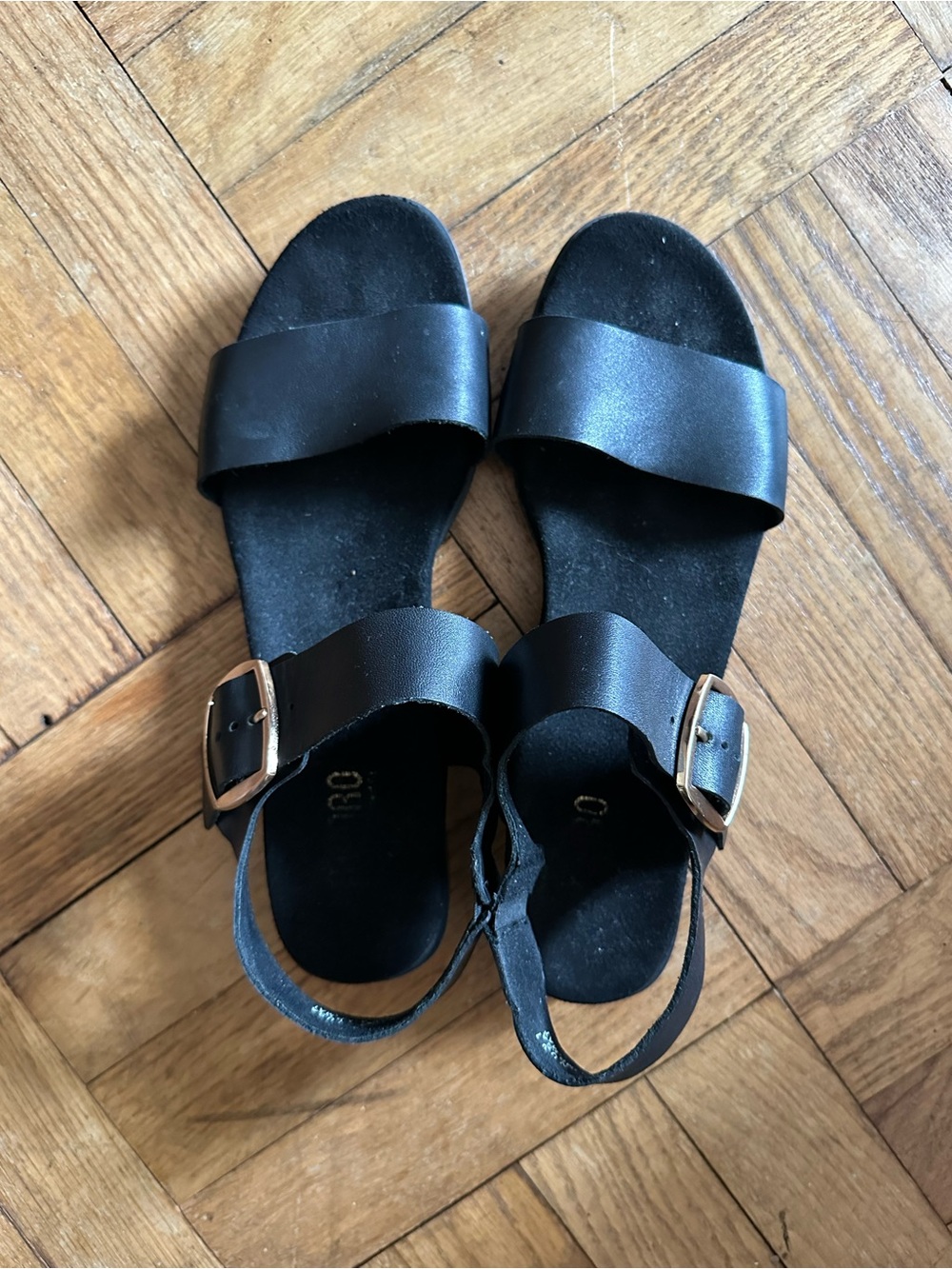 Munro Black Sandal with Gold Buckles